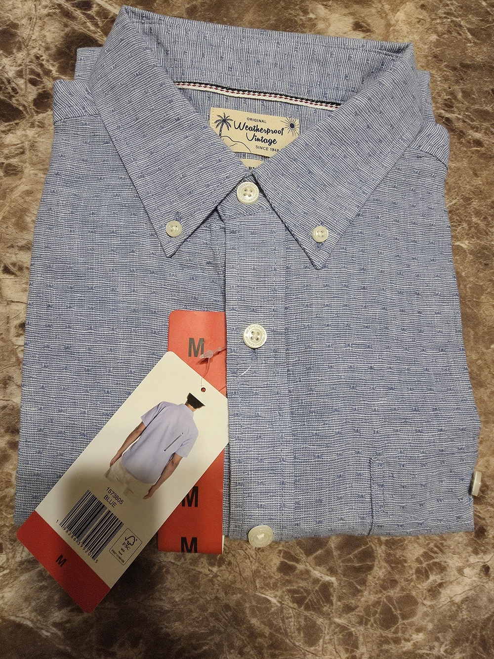 Weatherproof Light Blue Textured Button-Down Shirt - Men's